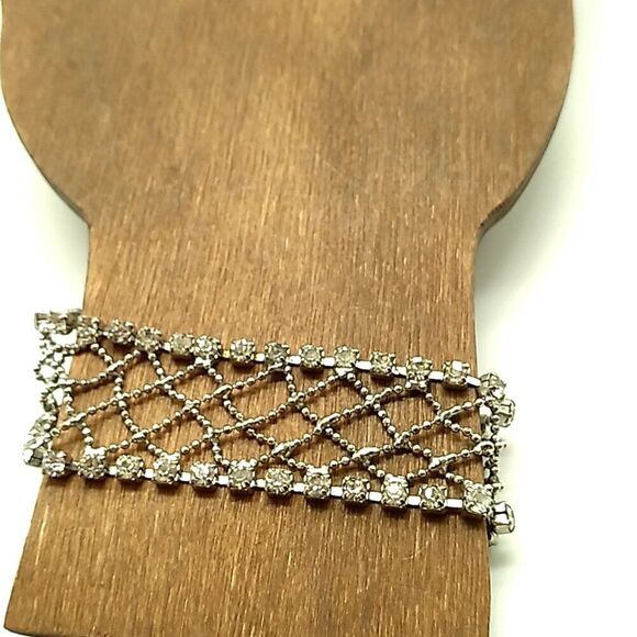 VTG Silver-tone Crystal Rhinestone Metal Mesh 7" Bracelet Lobster Clasp - Picture 2 of 16